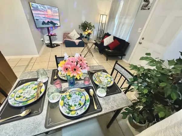 Dining table set for two
